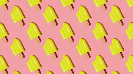 A yellow popsicle pattern on a bright red background.