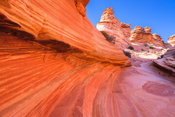 The beautiful landscape and rock formations of Coyote Buttes South in the Vermilion Cliffs National...