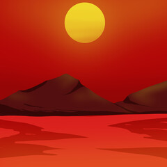 Red sunset unique art illustration wallpaper poster design