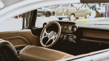 A classic look in the interior of a leather car