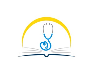 Abstract book with stethoscope and yellow swoosh