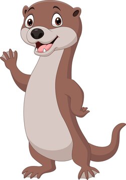 Cartoon Funny Otter Waving Its Hand