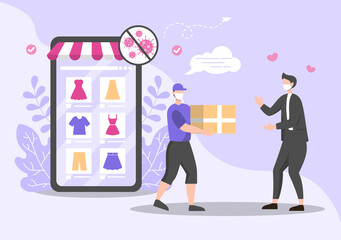 Flat Illustration of Online Delivery for Order Tracking, Courier Service, Goods Shipping, City Logistics using a Motorcycle and Truck