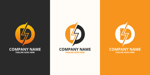 Electric initial letter D Logo Icon Template. Illustration vector graphic. Design concept Electrical Bolt With letter symbol. Perfect for corporate, more technology brand identity