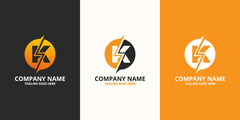 Electric initial letter K Logo Icon Template. Illustration vector graphic. Design concept Electrical Bolt With letter symbol. Perfect for corporate, more technology brand identity