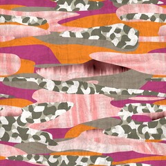 Seamless collage in camo shapes vivid montage. High quality illustration. Energetic young optimistic wavy curvy shapes filled with random patterns. Vibrant happy mood design for surface design print