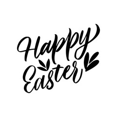 Happy Easter, black and white lettering for design. Hand drawn calligraphy and brush pen lettering. design for holiday greeting card and invitation of the happy Easter day.