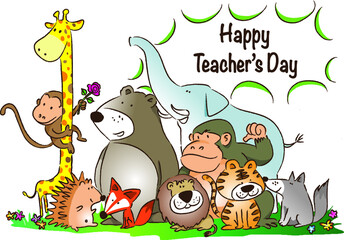 Obraz na płótnie Canvas vector cartoon teacher's Day Card