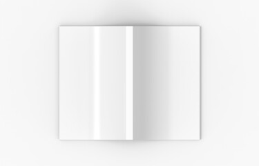 3d rendering. top view of a Spreading empty cover book on white background.