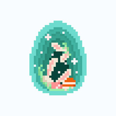 Pixel art papercut easter egg with bunny ears.