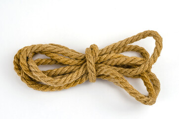 A close-up of the hemp rope against a white background.