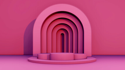 Naklejka premium Minimal abstract exhibition background with geometric shapes and steps. 3D rendering