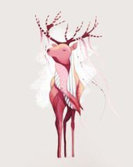 Lovely stylish trendy elegant pink deer with textures. Spring concept.