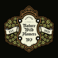 vintage vector label of floral natural ornament