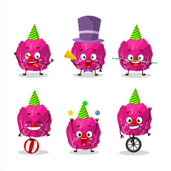 Cartoon character of red cabbage with various circus shows