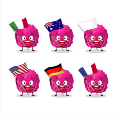 Red cabbage cartoon character bring the flags of various countries