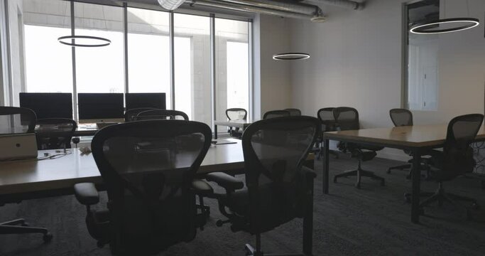 Empty office space - wide shot - for lease or rent due to covid