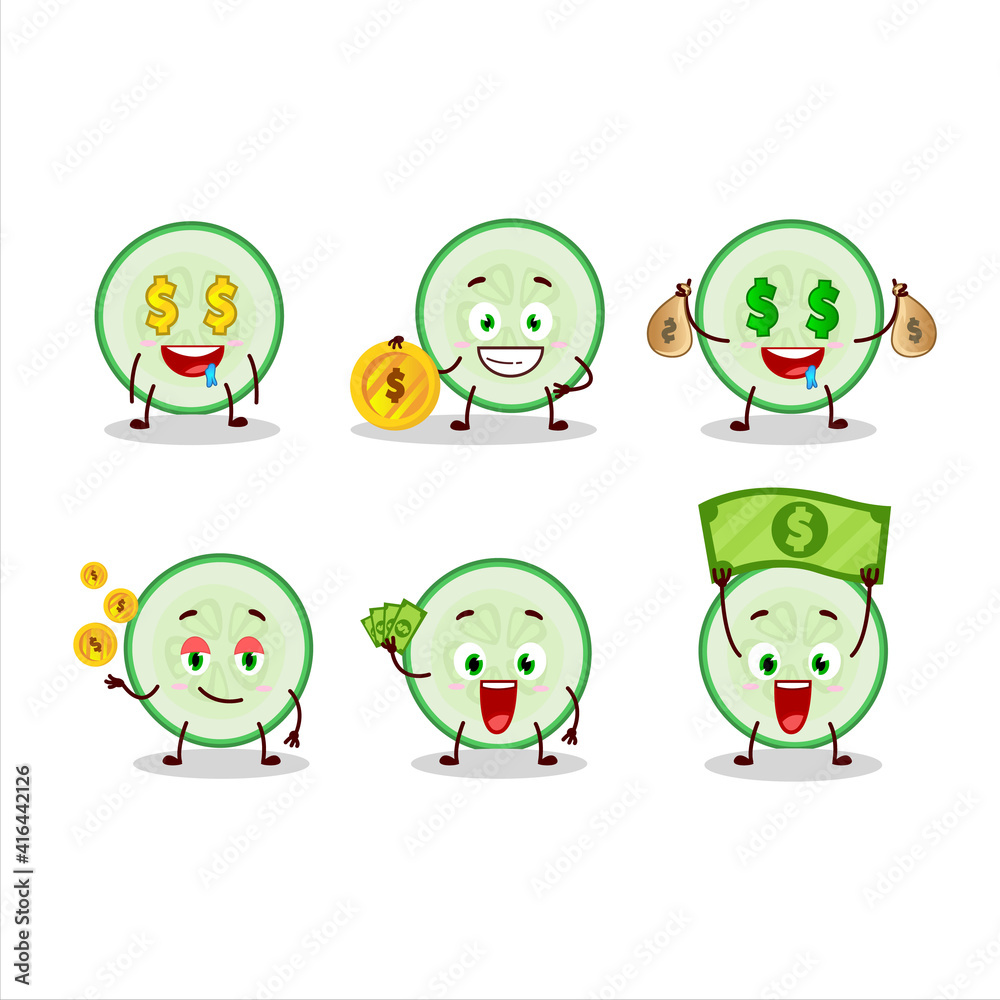 Canvas Prints Slice of cucumber cartoon character with cute emoticon bring money