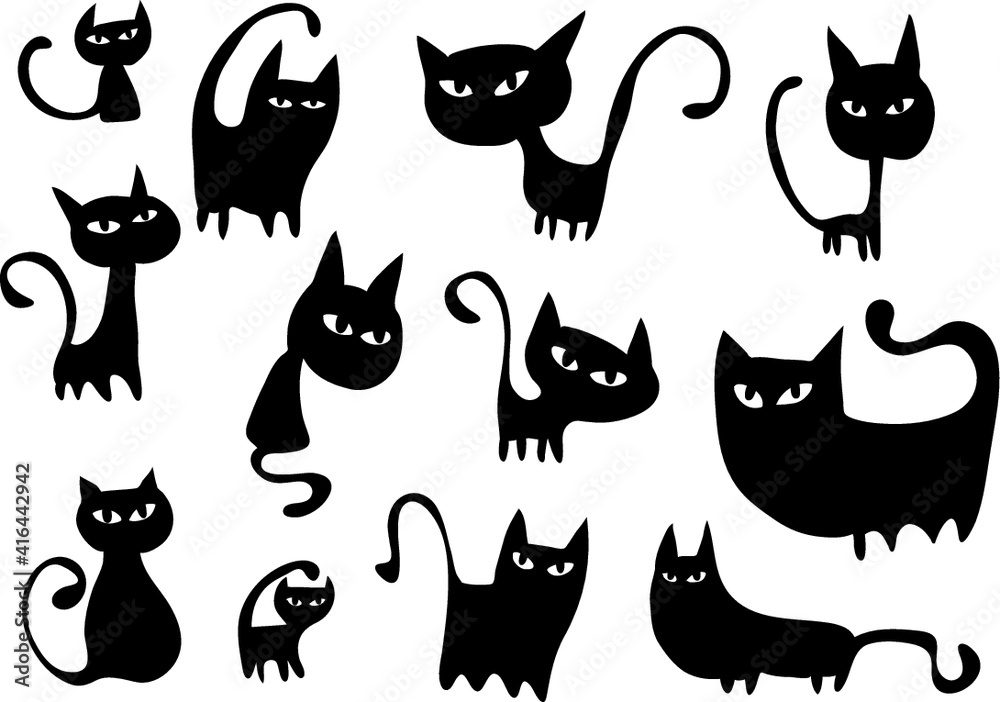 Wall mural vector cat symbol action set