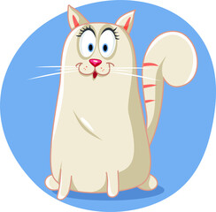 Cute White Cat Vector Cartoon Illustration