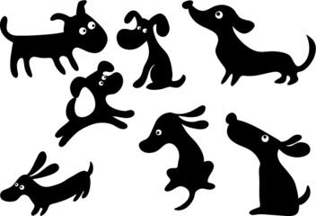 vector dog puppy symbol action set