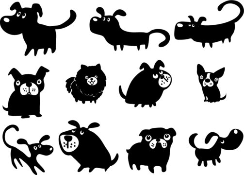 vector dog puppy symbol action set