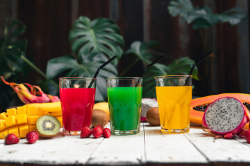 Summer juice tropical fruit in a plate