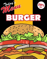 Burger design illustration. Use for poster, flyer, banner, advertising and marketing product