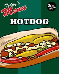 Hotdog design illustration. Use for poster, flyer, banner, advertising and marketing product