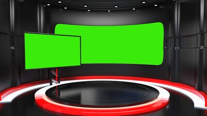 Backdrop For TV Shows .TV On Wall.3D Virtual News Studio Background, 3d illustration