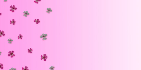 gently pink background with a gradient. background top view. pink background with small flowers on the side