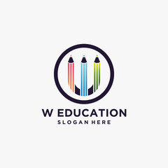 letter W with pencil logo design icon with background W pencil logo template vector icon