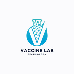 Innovation vaccine lab logo with technology vector design template