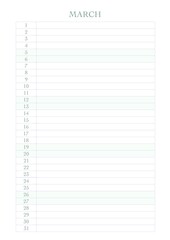 calendar for 2022 by months with fields for entries for every day