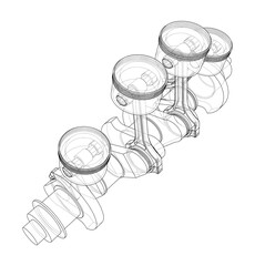 Engine crankshaft with pistons outline. Vector