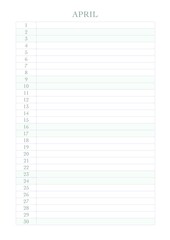 calendar for 2022 by months with fields for entries for every day