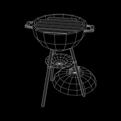 Fototapeta na wymiar Round barbecue grill. Outdoor bbq party. Wireframe low poly mesh vector illustration