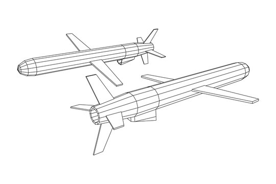 Flying Supersonic Cruise Missile. Wireframe Low Poly Mesh Vector Illustration