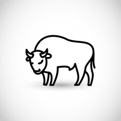 European bison, buffalo vector thin line style icon