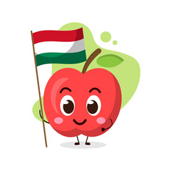 cute apple hold the flag of Hungary.cute vector illustration