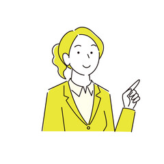 指さし 笑顔の女性 スーツ姿 程よいシンプルなイラスト ベクター 