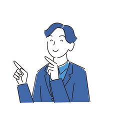 指さし 笑顔の男性 スーツ姿 程よいシンプルなイラスト ベクター 