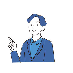 指さし 笑顔の男性 スーツ姿 程よいシンプルなイラスト ベクター