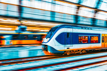 Modern Fast Passenger Train. Motion effect