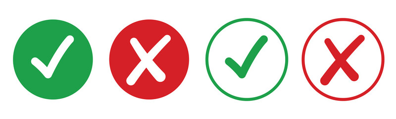 check and uncheck icon vector. validation icon vector. checkmark and X mark icon.