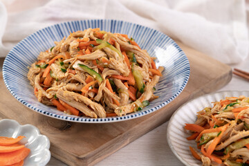 Homemade delicious cold dish of shredded chicken with soy sauce