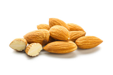 Healthy almonds on white background