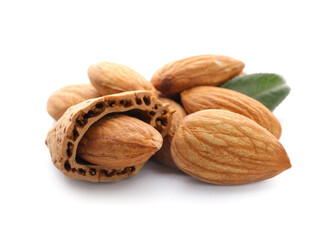 Healthy almonds on white background