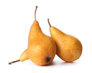 Fresh ripe pears on white background