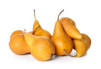 Fresh ripe pears on white background